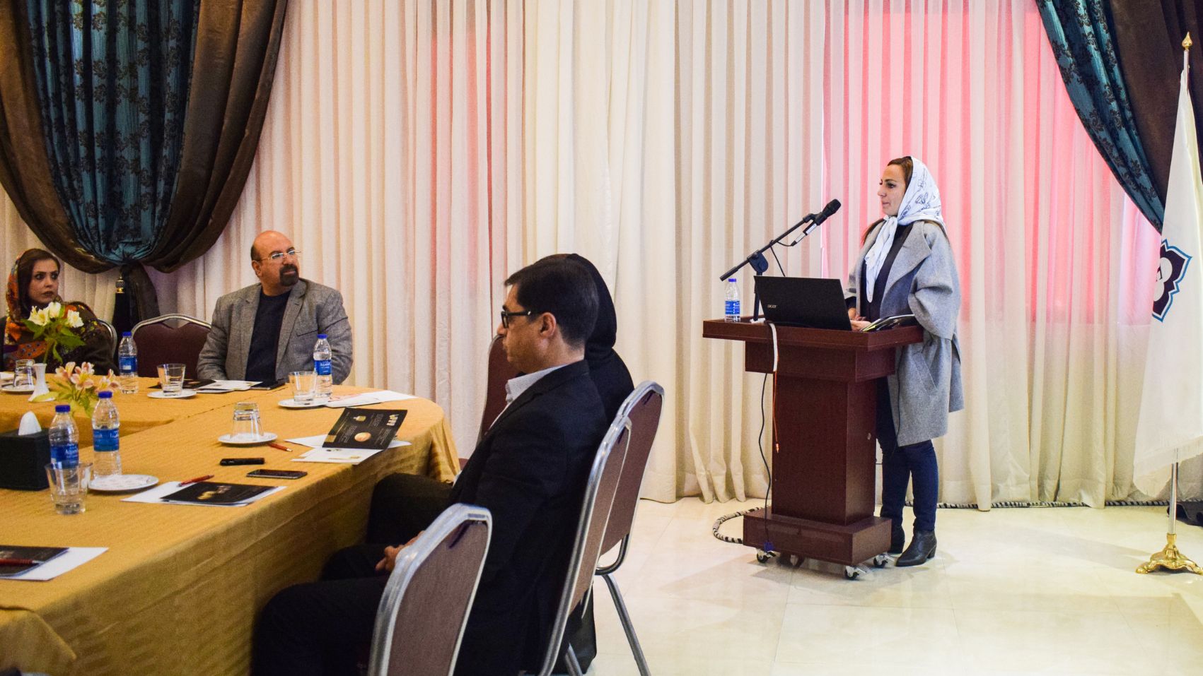 The hall is equipped with dual video projectors