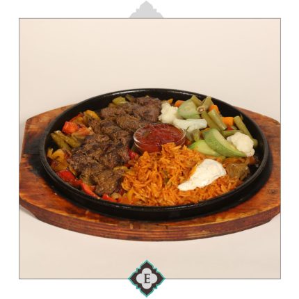 220gr of beef fillet grilled to your desire temperature, served with fresh seasonal vegetables and gravy mushroom sauce on cast iron